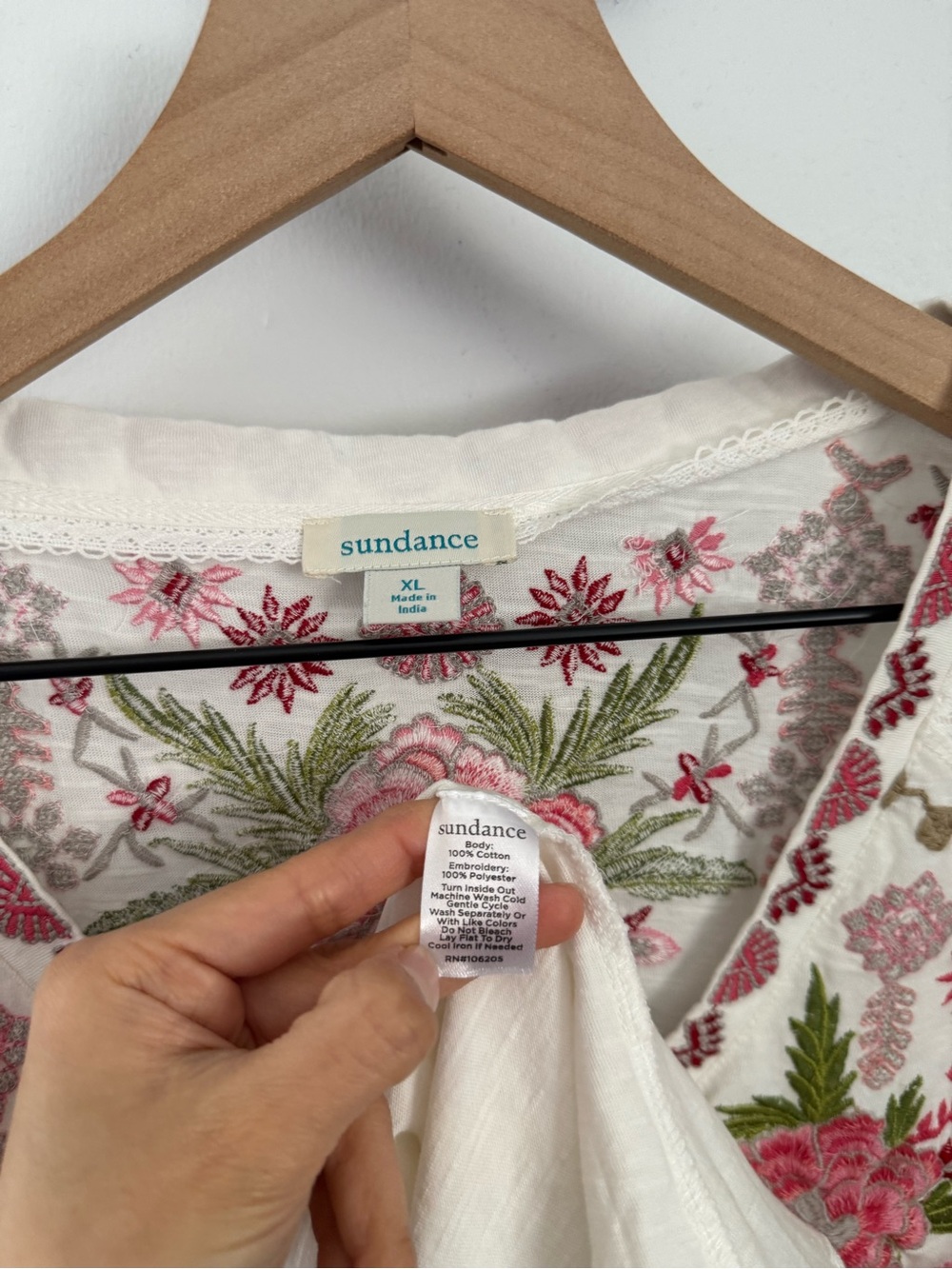 Sundance XL Glacier Garden Embroidered Long Sleeve Top White - Picture 4 of 6